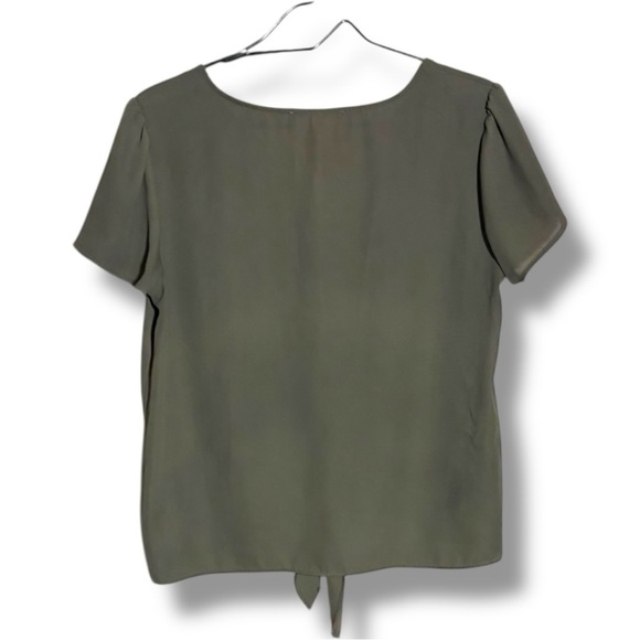 Pink Rose Olive Tie-Front Keyhole Cutout Short Sleeve Shear Crop Crewneck Blouse - Picture 15 of 16